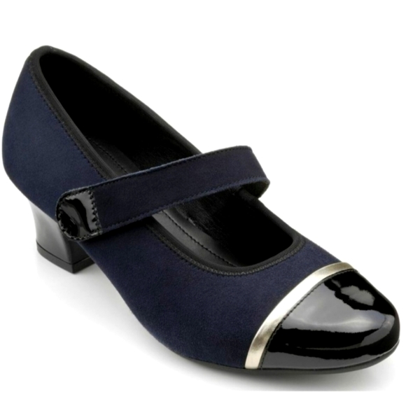 Hotter Charmaine Mary Jane Black Suede Velcro Heels Size 7 - Picture 1 of 14